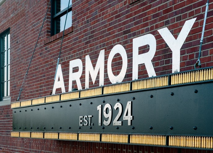 close up of armory sign